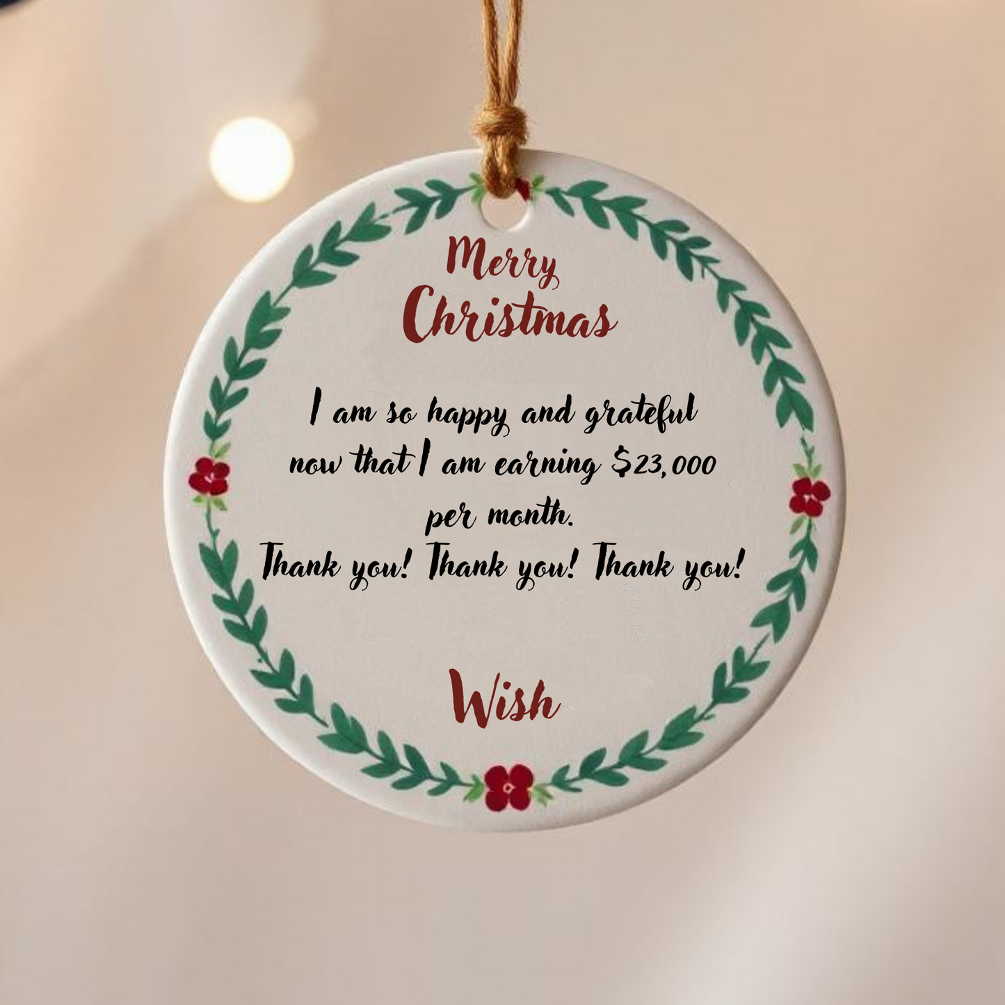 Personalized Christmas Wish Ornament Style 2 – Make Your Wish Come True